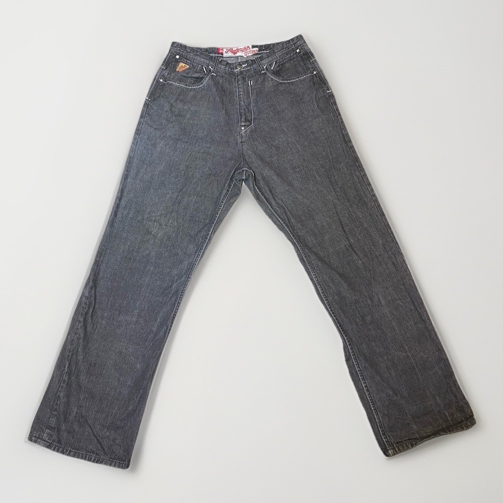 Vintage Y2K Akademiks Jeans Black 34 X 32 Wide Leg Embroidered Loose Men